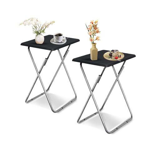 Garden 4 you Folding TV Tray Table,TV Dinner Table with Sturdy MDF Top,Eating Trays for Living Room with No Assembly Required, 2PCS (Black) - color: Black, size: 2pcs