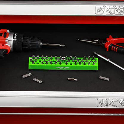 Mayouko 1/4" Magnetic Hex Bit Holder Rack Organizer, 43 Holes, 1/4-Inch Drill Bit Holder, Green&Blue, 2 Racks, Magnetic Bit Holder with Magnet Base for Screwdriver Bits - color: Green,blue
