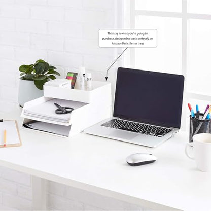 Amazon Basics Rectangular Plastic Desk Organizer with Storage Trays, Accessory Tray, Drawer Organizer, 9.4 x 6.7 x 2 inch, White - size: 9.4" x 6.7" x 2"