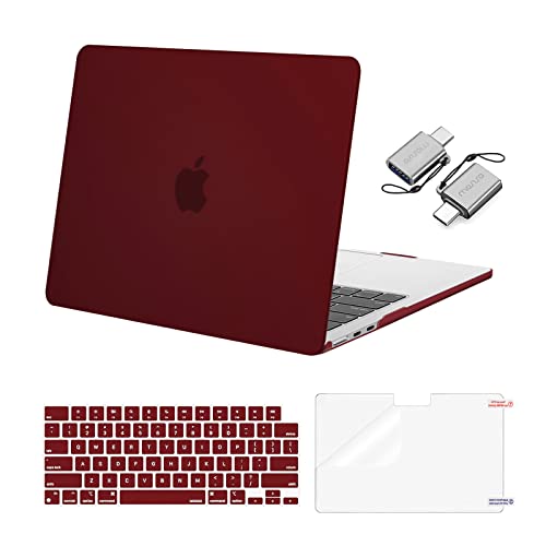 MOSISO Compatible with MacBook Air 13 inch Case M5 2026 M4 2025 M3 M2 2024-2022 A3449 A3240 A3113 A2681, Hard Shell&Keyboard Cover&Screen Film&Type C for MacBook Air 13.6 inch Case, Burgundy - color: Burgundy