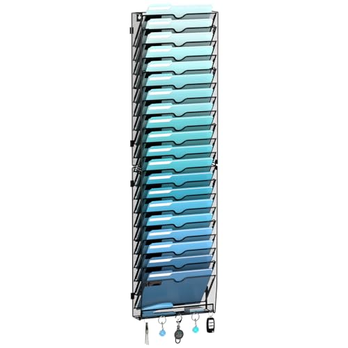 21-Tier Hanging Wall File Organizer with 5 Hooks, Wall File Holder with Labels, Vertical Wall Mount Mail Organizer for Papers, Folders, Magazines, Office Organization, Assembly Needed, Black - color: Black, size: 21 Tier