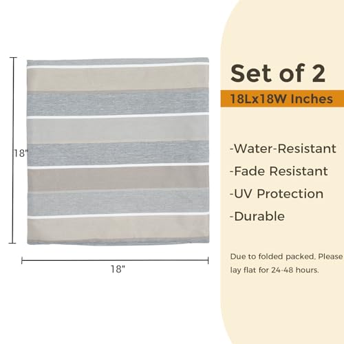 FUNHOME Water Resistant Outdoor Throw Pillow Covers 18x18 inch Set of 2,Zipper Pillows Cover,Home Decorative for Sofa Headrest,Patio Furniture Couch Chair Pillows Cover Only(Gray Stripe) - color: Gray Stripe (Cover Only), size: 18" x 18" (Pack of 2)