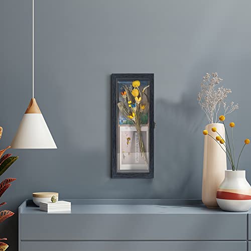 GraduatePro Shadow Box Frame 5x12.5 Display Case with Linen Back, Real Glass Window Door with Hinge, Picture Frame Wedding Bouquet Memorabilia Medals Photos Memory Box for Keepsakes, Rustic Black - color: Rustic Black, size: 5"x12.5" (13x32 cm)
