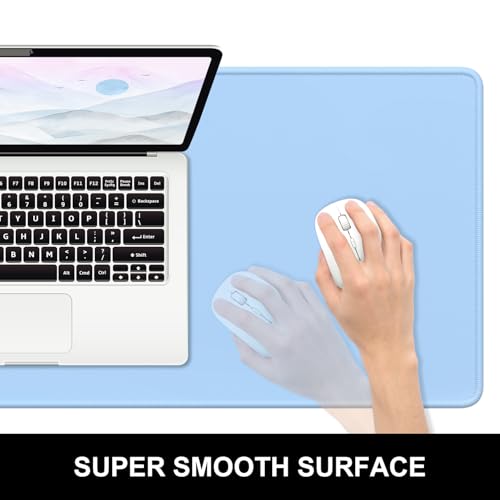 Hsurbtra Desk Pad, 32" x 16" Premium-Textured Desk Mat, Stitched Edge Anti-Slip Waterproof Rubber Mouse Pad, L Extended Computer Mat for Office Gaming Laptop Keyboard Sky Blue