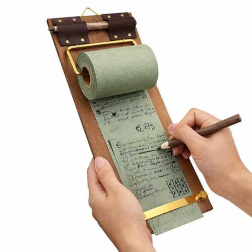 Retro Wall Mounted Memo Board with 1 Natural Dark Green Roll – Rustic Clipboard Notepad, Tearable Writing Pad for Notes, Menu, Kitchen, Café and Home Office Decoration - style: Dark Green Board + 1 Roll