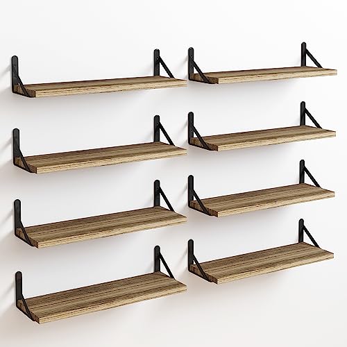 Fixwal Shelves for Room Wall, Width 4.75in Rustic Wood Wall Storage, Floating Shelves for Bedroom, Living Room, Kitchen, Bathroom, Office Decor and Plants Display (Set of 8 Carbonized Black) - color: Carbonized Black, style: 8pcs