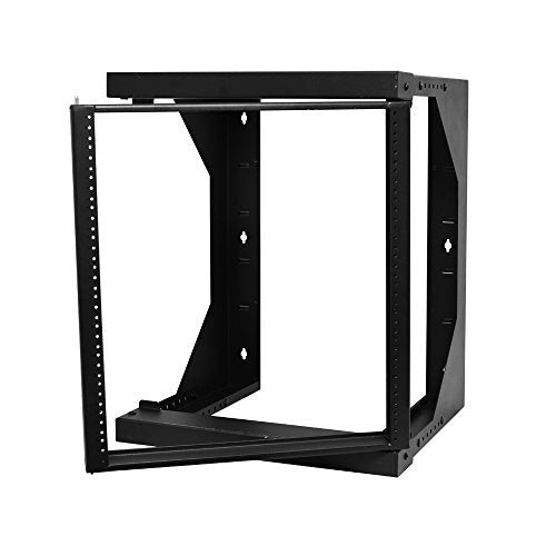 Quest Manufacturing Swing-Out Open Frame Wall Rack, 12 Unit, 2' x 18"-26" x 26"D, Black (SR1921-12-02) - size: 12U, style: 18in-26in Depth