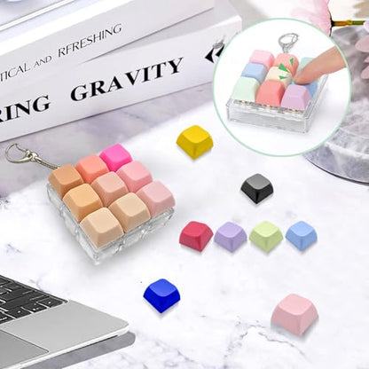 Mini Keyboard Fidget Toy — Stress Relief Clicker Keychain with 70 Colorful Removable Keycaps | Clicky Button Fidget for Adults, Calm Anxiety Office Travel School Home(2Pack-9in1)