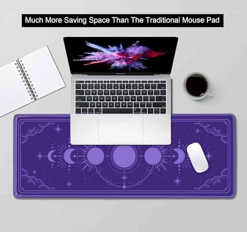 Kawaii Purple Large Gaming Mouse Pad, Moon Phase Magic Celestial Desk Mat Cute, Non-Slip Rubber Computer Mousepad, Laptop Desk Pad, 31.5x11.8 in - color: Moon Phase on Purple