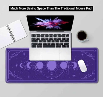 Kawaii Purple Large Gaming Mouse Pad, Moon Phase Magic Celestial Desk Mat Cute, Non-Slip Rubber Computer Mousepad, Laptop Desk Pad, 31.5x11.8 in - color: Moon Phase on Purple