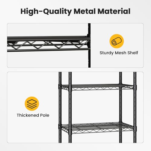 DUMOS 3-Tier Metal Wire Storage Shelves, Adjustable Standing Storage Rack Shelf with Wheels, Heavy Duty Steel Shelving Unit Organizers for Kitchen Bathroom Pantry Garage, 23.1" Wx13.4 Dx30.2 H, Black - size: 3 Tiers with wheels-30.31"H