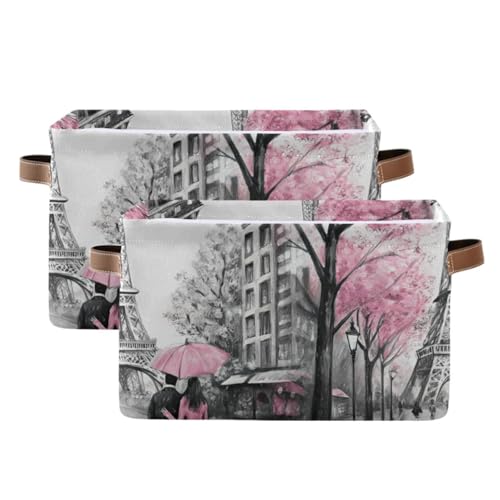 Storage Basket Pink Paris Tower Storage Bin Cube with Handles Foldable Storage Baskets for Shelves Living Room Home Decor 1PC - color: A, size: 1PCS