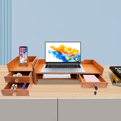 Computer Monitor Stand, Computer Rack with Drawers, Two top Platforms Desk Organizer Monitor Stand with Extra Large Storage Desktop Computer Stand for PC, Laptop, Printer, Screen, TV (01) - size: 01