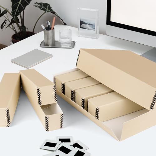 Golden State Art, Archival Slide Storage Box, Tan, 15.5"x11.5"x3" | Acid-Free Metal Edge Organizer With 6 Inner File Cases, Holds Up to 840 Films, For Storing Photos and Negatives - size: 15.5" x 11.5" x 3"