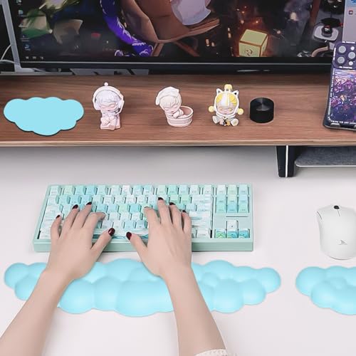 JIKIOU Upgrade Leather Cloud Keyboard Wrist Rest, Cloud Wrist Rest with Non-Slip PU Base, Comfortable Memory Foam Wrist Rest for Computer Laptop Mac Gaming Office and Pain Relief Christmas Wish Gift - color: 11blue