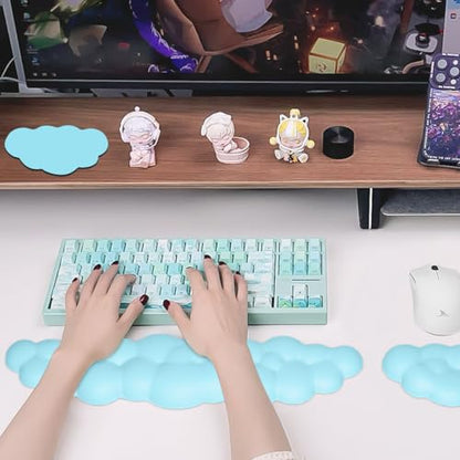 JIKIOU Upgrade Leather Cloud Keyboard Wrist Rest, Cloud Wrist Rest with Non-Slip PU Base, Comfortable Memory Foam Wrist Rest for Computer Laptop Mac Gaming Office and Pain Relief Christmas Wish Gift - color: 11blue