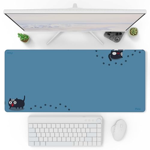 Pixio Mouse Pads - 36 x 16 inch XXL Deep Blue Cats Multifunctional Large Desk Mats for Gaming, Office, Desktop Anti-Slip Waterproof Washable Computer Mouse Mat - color: Blue Deep Blue Cats