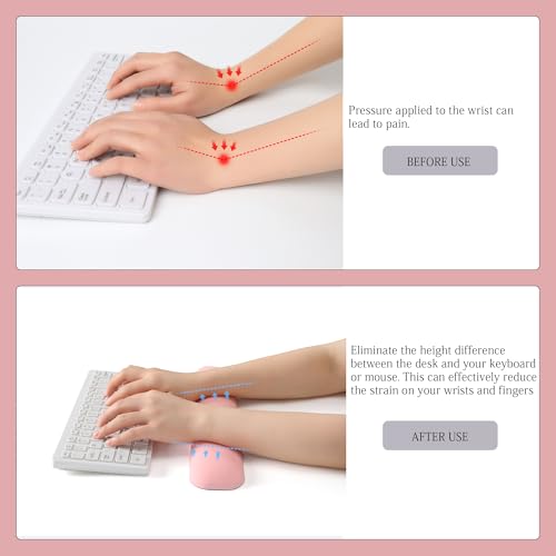 UnivoColors Design-Medium Wave Keyboard Wrist Rest of Medium, Artificial Sheepskin+Memory Foam+Ergonomic+Anti-Slip Gel, Resilience Support During Work and Gaming,Keyboard Accessory,Pink - color: Kr_pink, style: Keyboard Wrist Rest Medium
