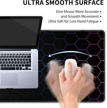 Hexagon Honeycomb Large Mouse Pad,Gaming Keyboard Desk Pad,Extended Mouse Mat Non-Slip Rubber Base with Stitched Edges for Office Game Home XXL 35.4"x15.7" - color: Honeycomb, size: 35.4L x 15.7W inches