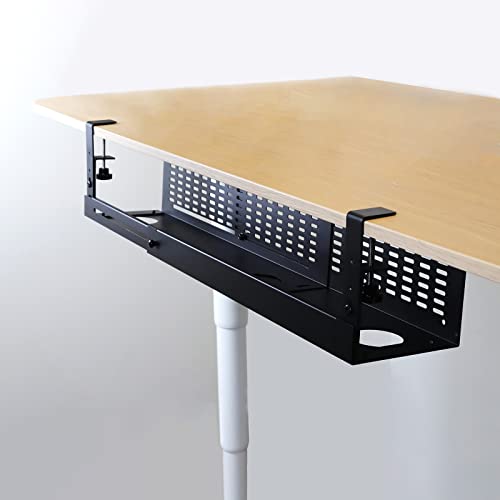 AEONS Under Desk Cable Management Tray Kit - Horizontal Adjustable up to 41” Removable C Clamp Mount Reversible Computer Cord Raceway and Modesty Panel for Large Table, Black - style: 41" Black