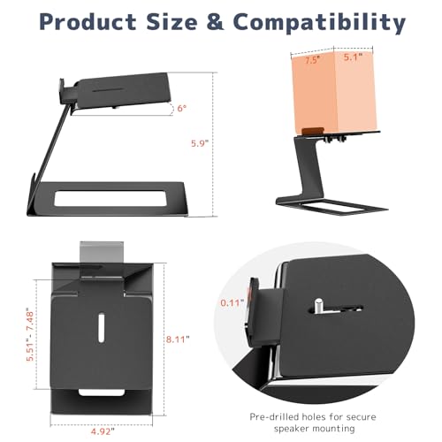PUTORSEN Desk Speaker Stands,Desktop Speaker Stands for Most Small & Medium Bookshelf Speakers, Computer Speakers,Depth Up to 7.71in,6 Tilt Angle,Speaker Risers with Vibration Absorption Pad, Black - size: Height: 5.9"