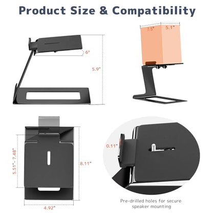 PUTORSEN Desk Speaker Stands,Desktop Speaker Stands for Most Small & Medium Bookshelf Speakers, Computer Speakers,Depth Up to 7.71in,6 Tilt Angle,Speaker Risers with Vibration Absorption Pad, Black - size: Height: 5.9"