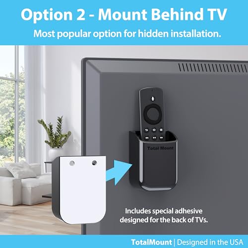 TotalMount Universal Remote Control Holders (2 Pack) – Attach to Wall or Back of TV – Compatible with All TV Remotes (Premium Black, Medium)