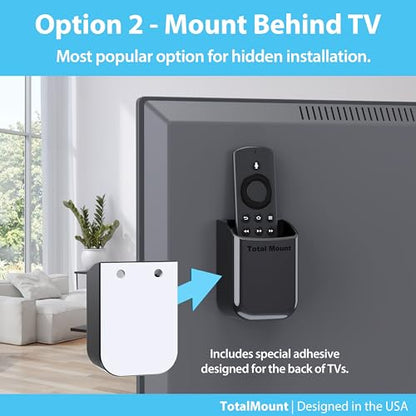 TotalMount Universal Remote Control Holders (2 Pack) – Attach to Wall or Back of TV – Compatible with All TV Remotes (Premium Black, Medium)