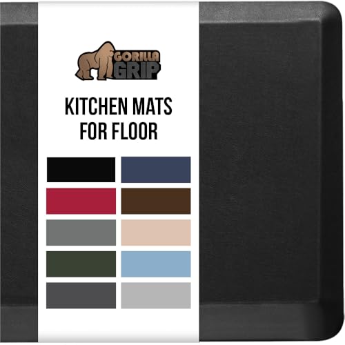 GORILLA GRIP Comfortable Cushioned Kitchen Mats for Floor, 3/4 Inch Thick Ergonomic Standing Desk Anti Fatigue Mat, Waterproof and Stain Resistant Pebbled Top, Supportive Padded Foam Rug, 20x32, Black - color: Black, size: 20" x 32" x 3/4"