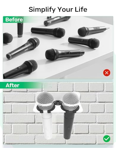 2-Slot White Multi Microphone Holder for Handheld Dynamic, Wired and Wireless Mics Storage Hanger, Double Microphone Stand, Rubber Padding/Wall Mounted or Mounted to 5/8"-27 or 3/8"-16 threaded Stand - size: White Mic Holder