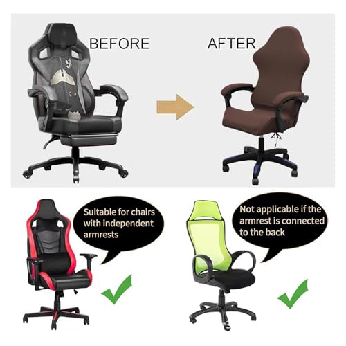 Gaming Chair Cover Set with Armrest Covers, Stretch Ruffled Slipcover for Racing Office Computer Reclining Chairs (Coffee) - color: Coffee