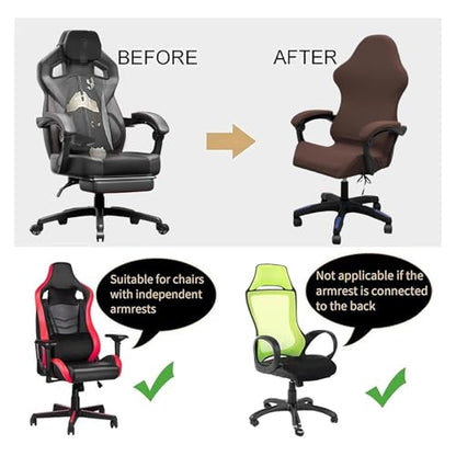 Gaming Chair Cover Set with Armrest Covers, Stretch Ruffled Slipcover for Racing Office Computer Reclining Chairs (Coffee) - color: Coffee
