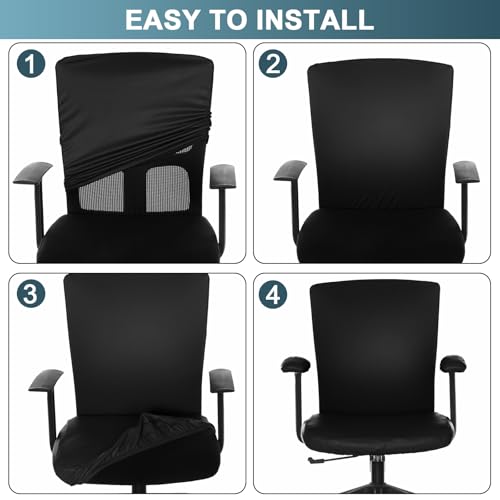 Tallew 4 Pcs Office Chair Covers PU Leather Office Desk Accessories Universal Computer Chairs Cover Stretchable Protective Chair Seat Covers Desk Armrest Cover Slipcovers Rotating Backrest (Black) - color: Black