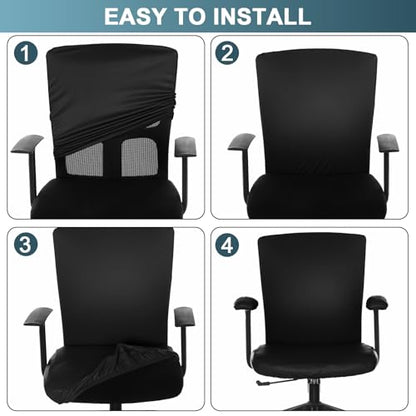 Tallew 4 Pcs Office Chair Covers PU Leather Office Desk Accessories Universal Computer Chairs Cover Stretchable Protective Chair Seat Covers Desk Armrest Cover Slipcovers Rotating Backrest (Black) - color: Black