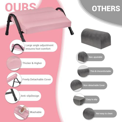FUSLITE Foot Rest for Under Desk at Work, Ergonomic Foot Rest for Office Use, Adjustable Heights, Relieving Pain in Lower Back, Hip, Knee (Leather Pink) - color: Leather Pink
