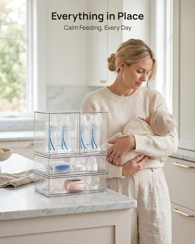 Vtopmart 8 Pack Stackable Storage Drawers Set, Clear Plastic Organizer Bins for Baby Bottle, Beauty Supplies Storage, Ideal for Kichen Countertop, Vanity, Bathroom, Cabinet, Pantry Organization - style: 4 High+4 Wide