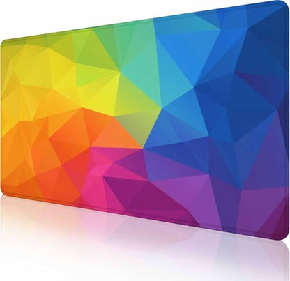 Gaming Mouse Pad XXL XL Large Mouse Pad Mat Long Extended Mousepad Desk Pad Non-Slip Rubber Mouse Pads Stitched Edges Thin Pad (31.5x15.7 Inch) Rainbow Triangular - color: Rainbow Triangular, size: 31.5L x 15.7W inches