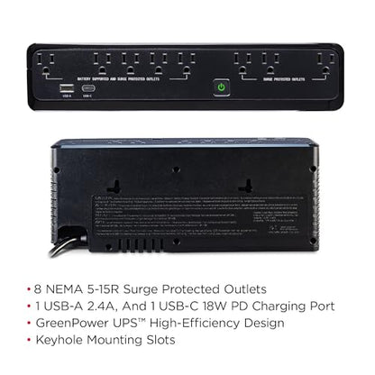 CyberPower SL950U Standby UPS Battery Backup and Surge Protector, 950VA/510W, 8 Outlets, USB Charge Ports, Slim Profile, UL Certified - size: 950VA, style: Slim