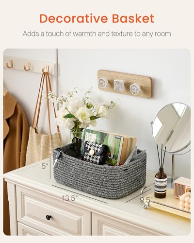 Small Woven Basket, 13.5 x 9.5 x 5 Inches, Storage Basket for Organizing, Cute Small Rope Shelf Closet Cube Storage Bins Baskets for Shelves, Dog Toy Gift Baskets Empty, 3 Pack Mixed Black - color: Mixed Black, size: 13.5"L x 9.5"W x 5"H