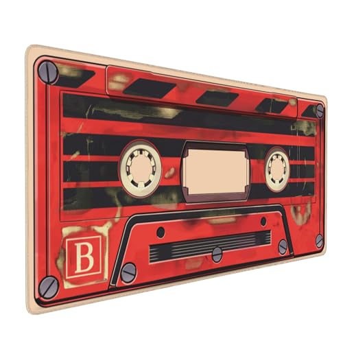 Retro Cassette Tape Desk Mat, Red and Black, 35.4 x 15.7 Inches, Anti-Slip Base, Gaming Mouse Pad - color: Red tape