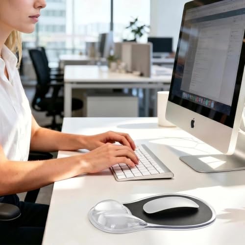 EooCoo Ergonomic Waterproof Mouse Pad with Gel Wrist Rest Support | Middle Concave Design, Leather Mouse Pad Surface, Relieve Wrist Pain, Computer Office Desk Accessories - color: Transparent Black