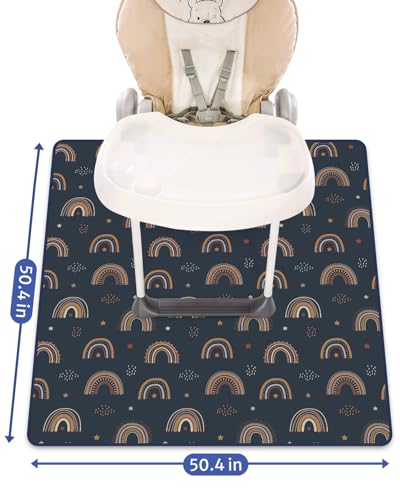 Blissful Diary Baby Splat Mat for Under High Chair, 50.4 x 50.4 Inch Wipeable Splash Mat, Waterproof and Washable, Anti-Slip Floor Protector, Retro Rainbow - color: Retro Rainbow