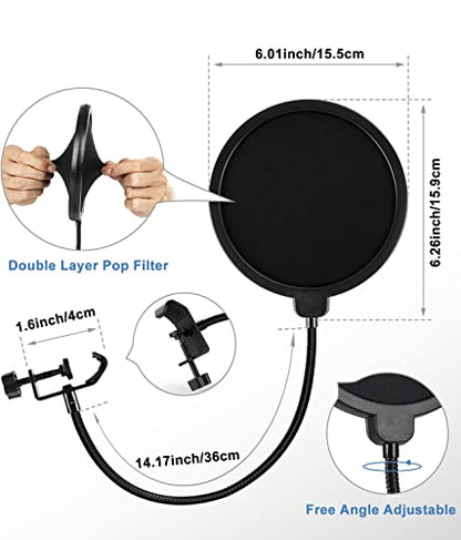 BILIONE Multifunctional Desktop Microphone Stand, Adjustable Mic Stand Desk with Pop Filter, Shock Mount, Microphone Clip, 5/8" to 3/8" Metal Screw Adapter (Pack of 2) - size: Round Base (Pack of 2)