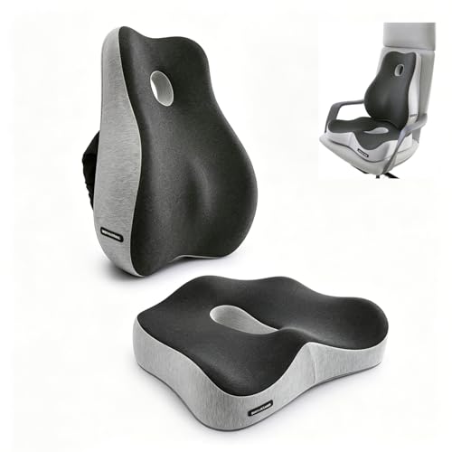 X Large Memory Foam Seat Cushion & Lumbar Support Pillow, Sciatica & Tailbone Pressure Relief Coccyx Cushion for Office Chair, Car, Wheelchair, Home - color: Color Blocking