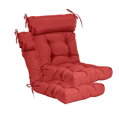QILLOWAY Outdoor Rocking Chair Cushions Set of 2, 100% Polyester Waterproof Patio Rocking Chair Cushion, High Back Weatherproof Chair Pad for Adirondack & Outdoor Furniture, All Red - color: Red