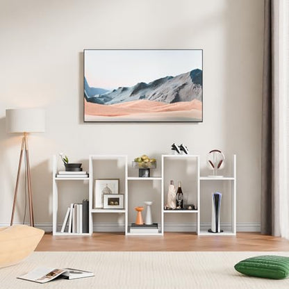 Cozy Castle Set of 2 Geometric Bookcase, S-Shaped Modern Bookshelf, Room Divider Bookshelf, 62" Tall Unique Abstract Bookcase with 5-Tier Display Shelf for Living Room Office, White - color: White