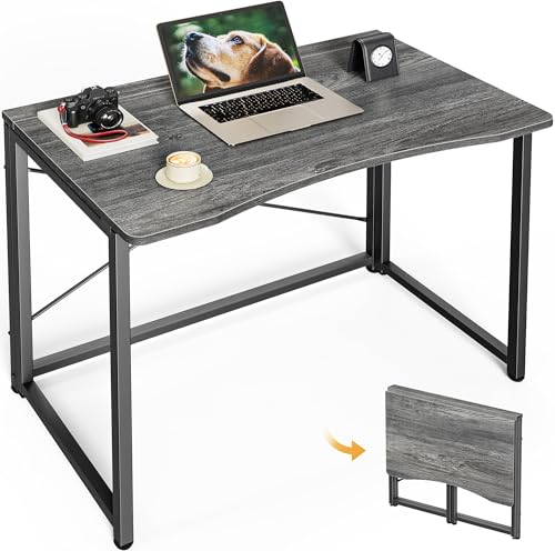 Huuger Folding Desk for Small Spaces, 31.5 Inch Foldable Computer Table, for Home Office, Study, Bedroom, Dorm, Space Saving, Small Writing Work Office Computer Desk, Easy to Fold, Grey - color: Grey, size: 18.9"D X 31.5"W