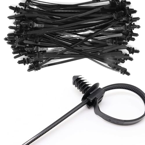 Push Mount Zip Ties, 8 inch Cable Zip Tie Black Wire Tie with Push Pin Fir Tree Zip for Indoor and Outdoor (80 Pack) - size: 8.3x0.2inch (80Pcs)