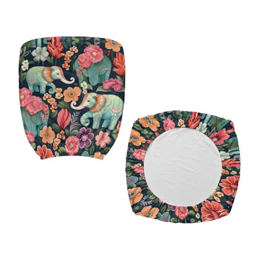 Floral Elephant Office Chair Covers Stretchable Office Chair Seat Cover 2 Piece Washable Gaming Chair Cover Universal Fit Most Wheelchairs,Computer Chairs,Gaming Chairs - color: Floral Elephant
