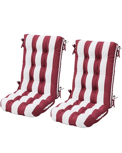 SERWALL HDPE Outdoor Rocking Chair Cushion Set of 2, Memory Foam Cushion Red White - color: 2*red&white, size: cushions